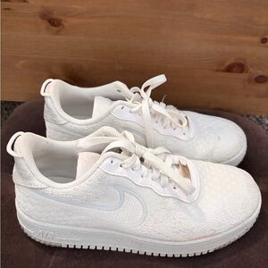Nike White Air Force 1, Womens 10, Knit Low-Top Sneakers with rose gold Accents